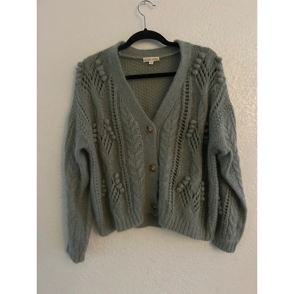LOUISE MISHA Sage Green Sirika Mohair and Merino Wool Cardigan XS Oversized - Picture 10 of 12